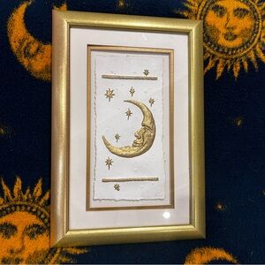 Rare Vintage 90s Celestial Moon Framed Print Gold Whimsigoth Witchy Gallery Wall
